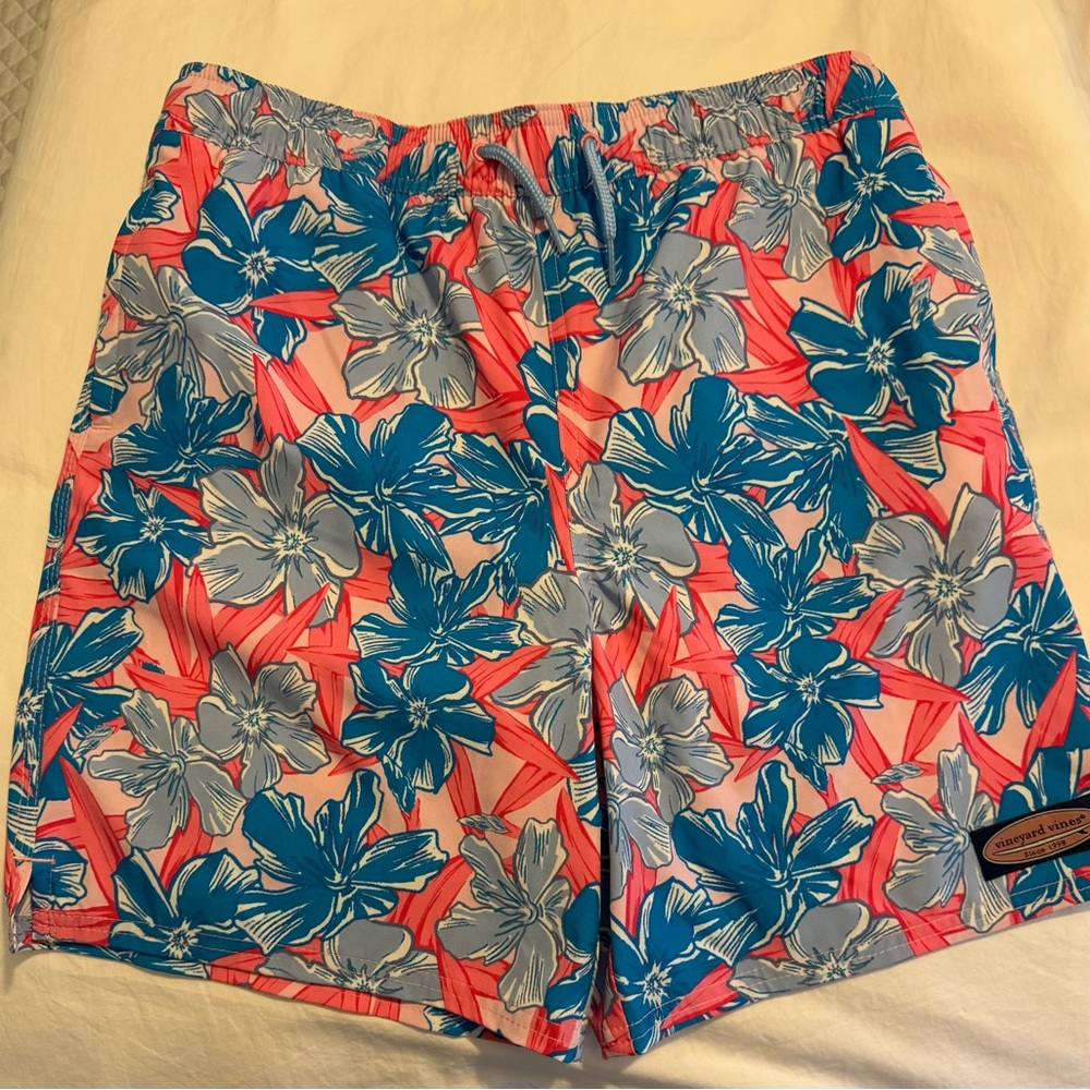 Vineyard Vines Swim Trunks Blue and Pink Tropical